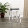 30" Bar Height Saddle Stool, White Finish, Gray Leather Seat