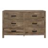 Rustic Style Dresser w 6 Storage Drawers Weathered Pine Finish Wooden Bedroom Furniture