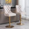 A&A Furniture,Thick Golden Swivel Velvet Barstools Adjusatble Seat Height from 27-35 Inch