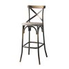 Antique Copper and Antique Oak Bar Stool with Cross Back