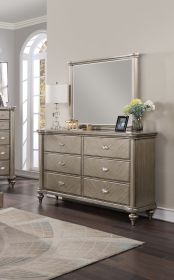 Luxury Antique Silver / Champagne Finish Dresser w Mirror Storage Space Drawers Bedroom Furniture