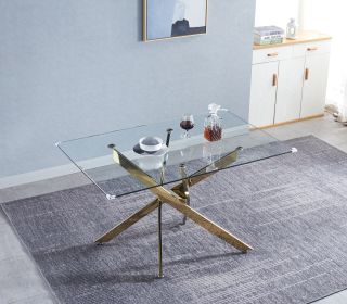 Modern Glass Table for Dining Room/Kitchen, 0.39" Thick Tempered Glass Top, Chrome Stainless Steel Base