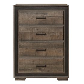 Rustic Dark Ebony Finish 1pc Chest of 4 Drawers Wooden Bedroom Modern Furniture Mahogany Finished Wood Planks