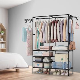 Clothing Rack Clothes Rack, 66'' Multifunctional Garment Rack for Hanging Clothes, 4 Tiers Portable Closet Rack with 4 Hooks & 2 Hanging Rods