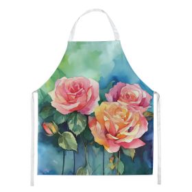 New York Roses in Watercolor Apron Cooking Kitchen Server Baking Crafts Gardening for Adult Women Men, Unisex, Large, Multicolor