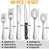 48 Pcs Silverware Set with Steak Knives Service for 8,Stainless Steel Flatware Set,Mirror Polished Cutlery Utensil Set