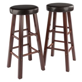 Maria 2-Pc Cushion Seat Bar Stool Set; Espresso & Walnut