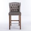 A&A Furniture,Counter Height Bar Stools, Upholstered 27" Seat Height Barstools, Wingback Breakfast Chairs with Nailhead-Trim & Tufted Back, Wood Legs