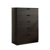 Five drawer clothes and storage chest cabinet in red cocoa chocolate faux wood grain and metal glides