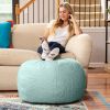 Jaxx Ellis Ottoman Shearling Faux-Lamb Plush Pouf for Modern Interior Design, Large, Mineral Green