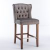 A&A Furniture,Counter Height Bar Stools, Upholstered 27" Seat Height Barstools, Wingback Breakfast Chairs with Nailhead-Trim & Tufted Back, Wood Legs