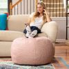 Jaxx Ellis Ottoman Shearling Faux-Lamb Plush Pouf for Modern Interior Design, Large, Pink