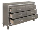 Silver Gray Metallic Finish Glam Style Dresser of 6 Drawers Wooden 1pc Modern Bedroom Furniture Acrylic Hardware Beveled Mirror Trim