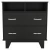 Portanova Two Drawer Dresser, Two Open Shelves, Superior Top, Four Legs -Black