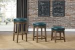 Round Swivel Bar Stools Set of 2, Green Faux Leather 360-degree Swivel Seat Nailhead Trim Solid Wood Frame Brown Finish Furniture