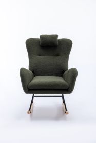 35.5 inch Rocking Chair, Soft Teddy Velvet Fabric Rocking Chair for Nursery (Color: Dark green, Material: Teddy Velvet)