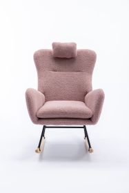 35.5 inch Rocking Chair, Soft Teddy Velvet Fabric Rocking Chair for Nursery (Color: Pink, Material: Teddy Velvet)