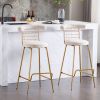 Bar Stool Set of 2, Luxury Velvet High Bar Stool with Metal Legs and Soft Back