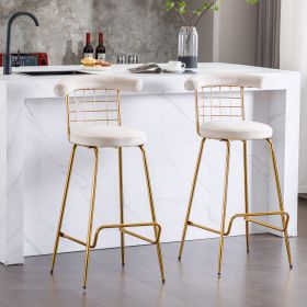 Bar Stool Set of 2, Luxury Velvet High Bar Stool with Metal Legs and Soft Back (Color: as Pic)