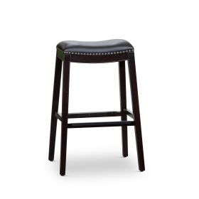 30" Bar Stool, Espresso Finish, Black Leather Seat (Color: as Pic)