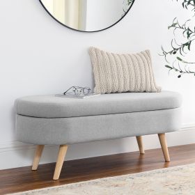 Ottoman Oval Storage Bench,Rubber Wood Legs (Color: GREY)