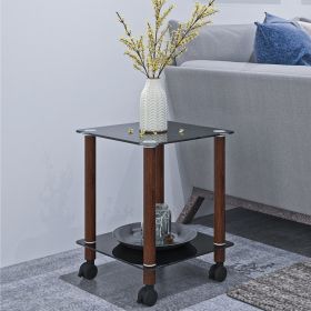 1-Piece Side Table ;  2-Tier Space End Table ; Modern Night Stand;  Sofa table;  Side Table with Storage Shelve (Color: Black + Walnut)