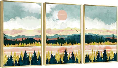 Framed Canvas Wall ArtOil Paintings Impressionism Aesthetic Prints Canvas Paintings for Living Room Bedroom Office Home; 3 Panels (GOLD: 16*24)