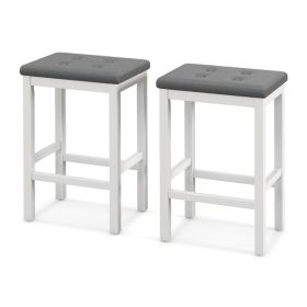 24" Bar Stools with Padded Seat Footrest and Rubber Wood Frame (Color: White)