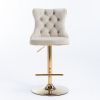 A&A Furniture,Golden Swivel Velvet Barstools Adjusatble Seat Height from 25-33 Inch